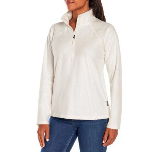 Eddie Bauer Geometric Polar Fleece 1/4 Zip Pullover | White | Women’s M Like New - Picture 1 of 16